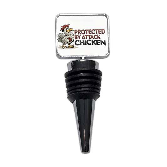 Protected By Attack Chicken Funny Wine Bottle Stopper