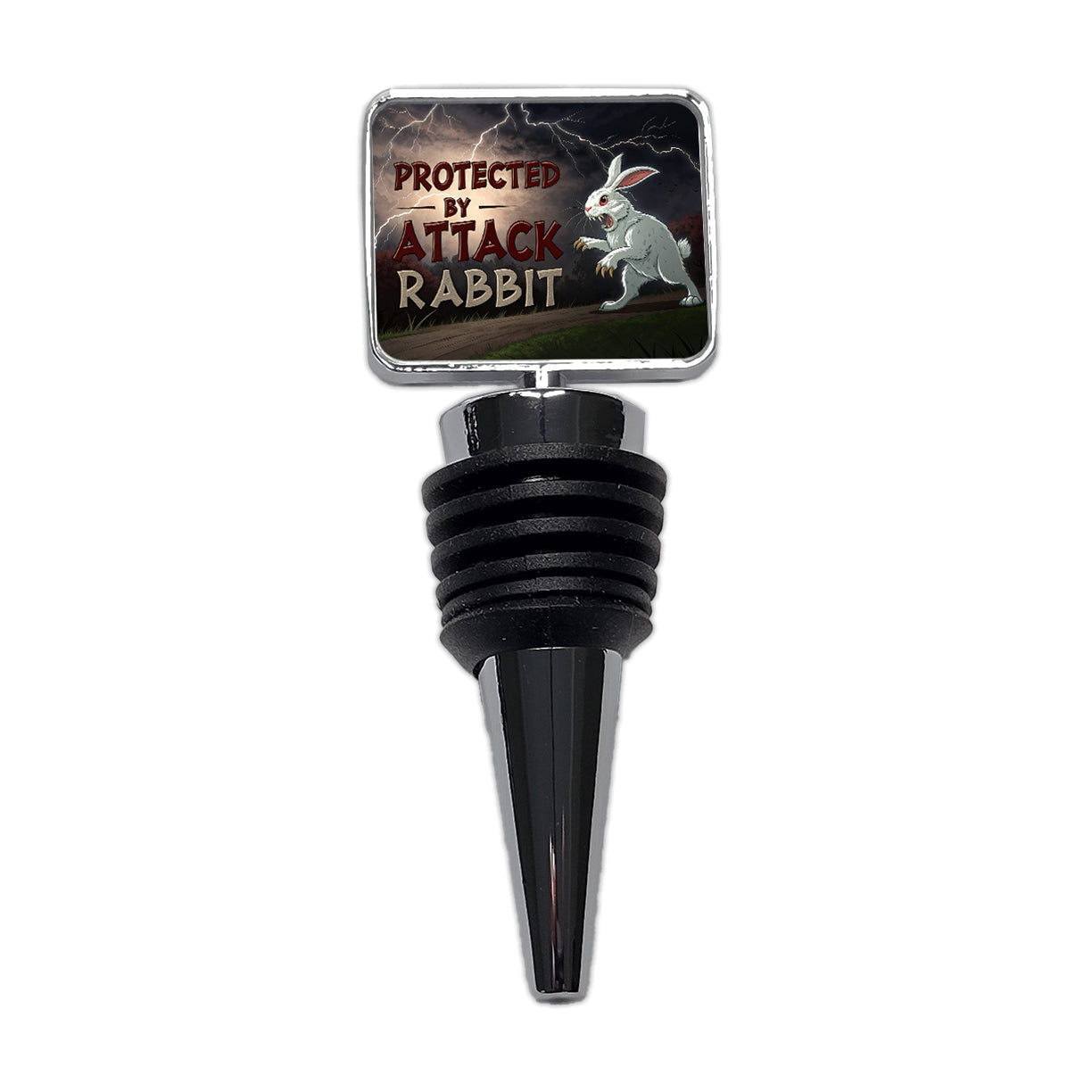 Protected By Attack Rabbit Vicious White Funny Bunny Wine Bottle Stopper
