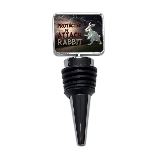 Protected By Attack Rabbit Vicious White Funny Bunny Wine Bottle Stopper