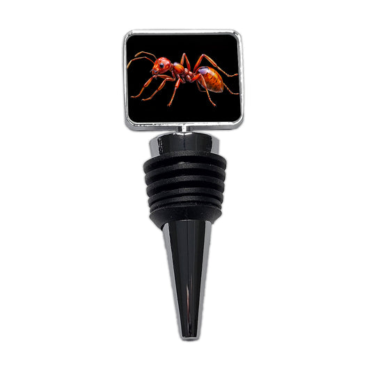 Red Fire Ant Watercolor Black Background Wine Bottle Stopper