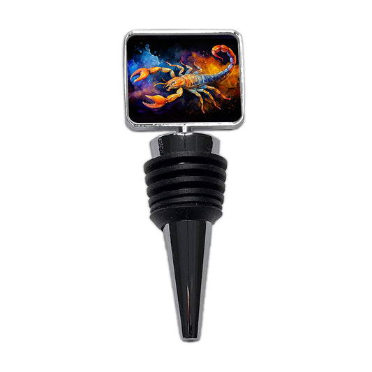 Scorpion Watercolor Black Background Wine Bottle Stopper