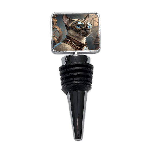 Siamese Cat Steampunk Wine Bottle Stopper