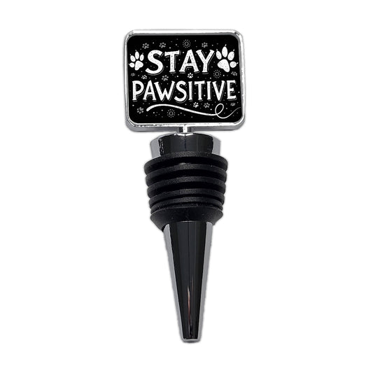 Stay Pawsitive Positive Black White Paw Prints Wine Bottle Stopper