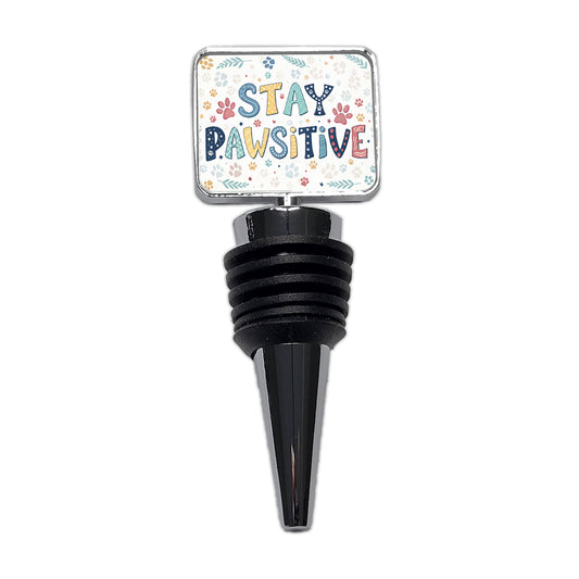 Stay Pawsitive Positive Cute Colorful Wine Bottle Stopper