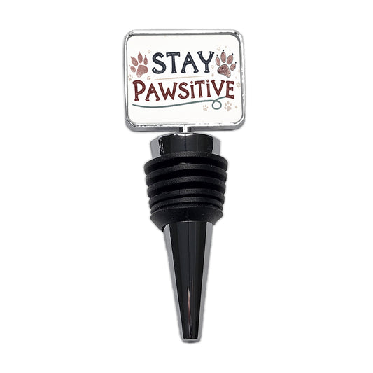 Stay Pawsitive Positive Paw Prints Inspirational Funny Wine Bottle Stopper
