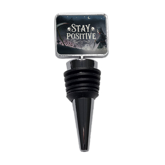 Stay Positive Funny Grim Reaper Death Cartoon Wine Bottle Stopper