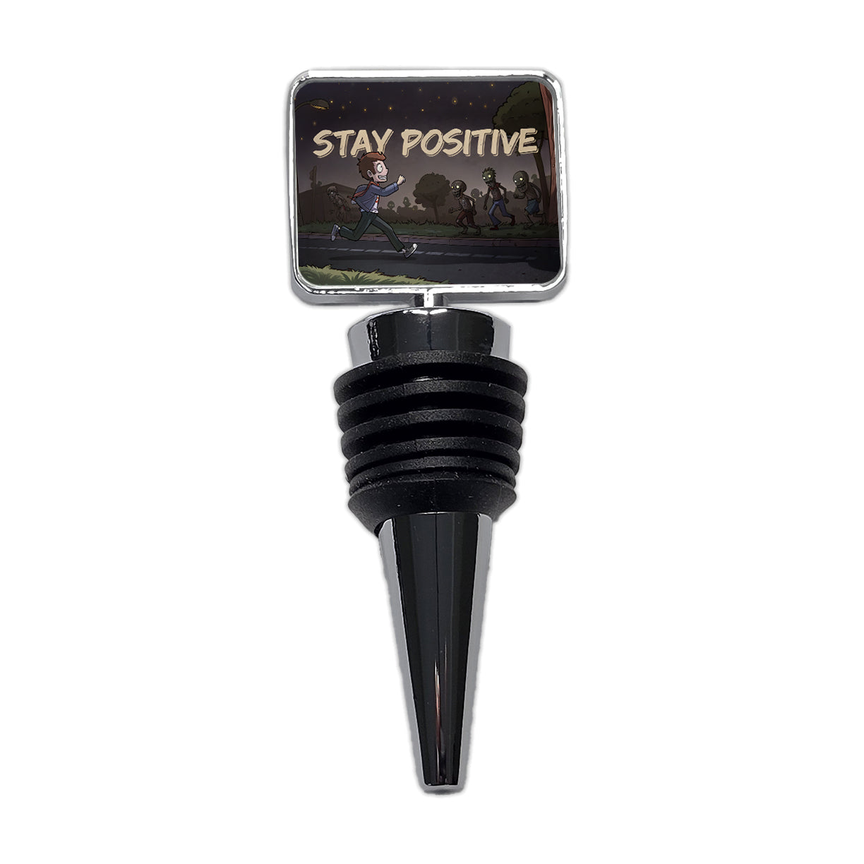 Stay Positive Funny Zombie Cartoon Wine Bottle Stopper