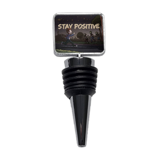 Stay Positive Funny Zombie Cartoon Wine Bottle Stopper