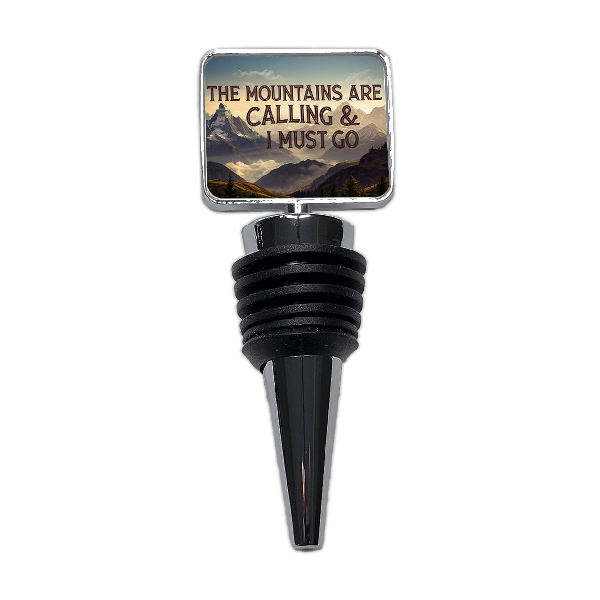 The Mountains Are Calling And I Must Go Hiking Camping Wine Bottle Stopper