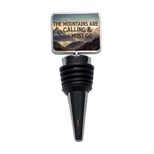 The Mountains Are Calling And I Must Go Hiking Camping Wine Bottle Stopper