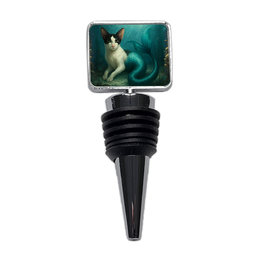Vintage Oriental Shorthair Cat Mermaid Fantasy Painting Wine Bottle Stopper