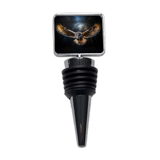 Barn Owl Flying At Night In The Dark Wine Bottle Stopper