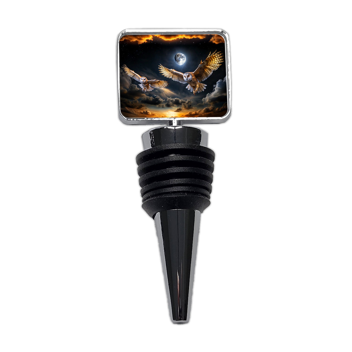 Barn Owls Flying At Night Wine Bottle Stopper