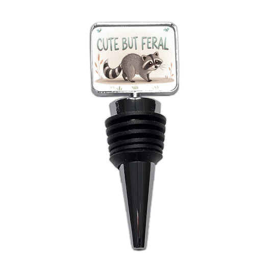Cute But Feral Funny Raccoon Wine Bottle Stopper