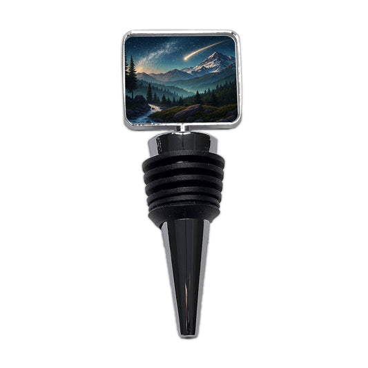 Comet Shooting Star In The Night Sky Over Mountains Wine Bottle Stopper