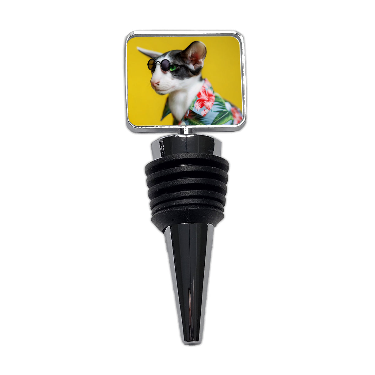 Funny Cat With Glasses And Hawaiian Shirt Wine Bottle Stopper