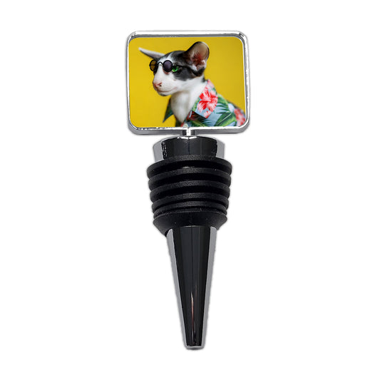 Funny Cat With Glasses And Hawaiian Shirt Wine Bottle Stopper