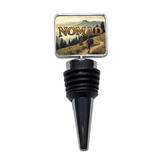 Hiking Nomad Funny Hiker in Wilderness Mountains Forest Wine Bottle Stopper