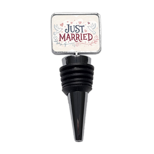 Just Married Doves Hearts Wine Bottle Stopper