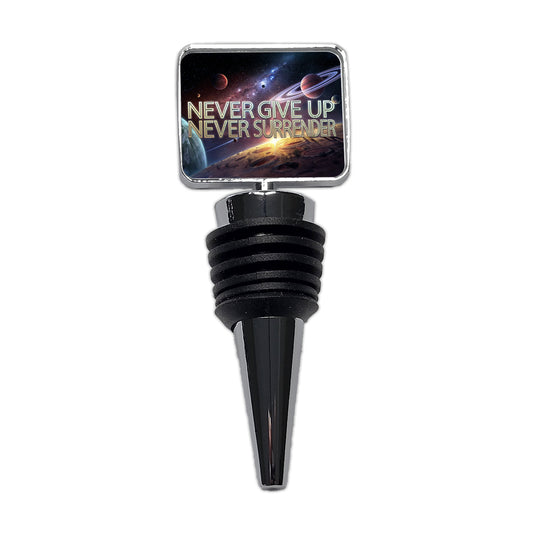 Never Give Up Never Surrender Galaxy Space Inspirational Wine Bottle Stopper