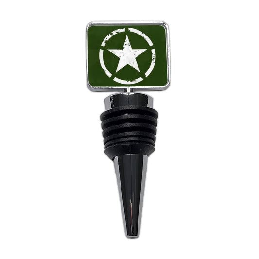 Rustic White Army Star On Olive Green Wine Bottle Stopper