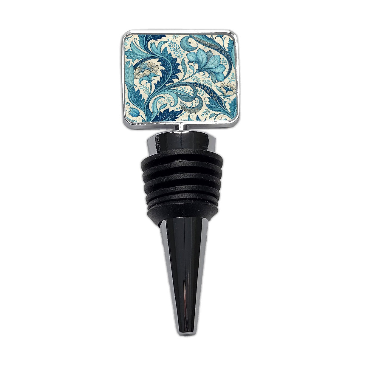 Art Nouveau Blue Leaf Flowers Wine Bottle Stopper