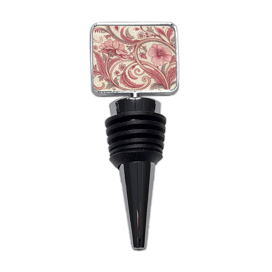 Art Nouveau Pattern Pink Leaf Flowers Wine Bottle Stopper
