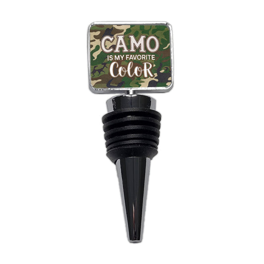 Camo Camouflage is My Favorite Color Green Brown Wine Bottle Stopper