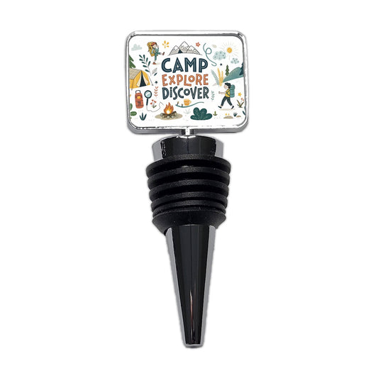 Camp Explore Discover Camping Hiking Wine Bottle Stopper
