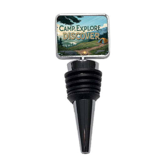 Camp Explore Discover Hiking Camping Wine Bottle Stopper