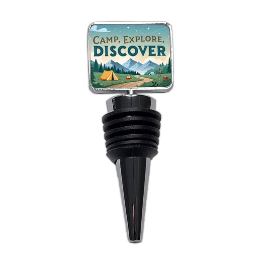 Camp Explore Discover Text Camping And Hiking Wine Bottle Stopper