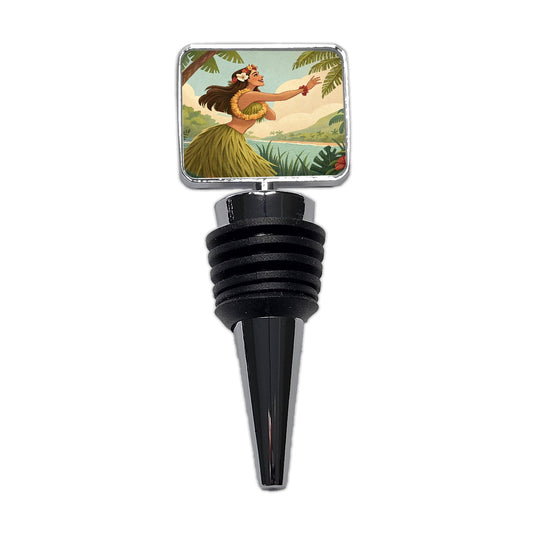 Dancing Hawaiian Hula Girl in Grass Skirt Wine Bottle Stopper
