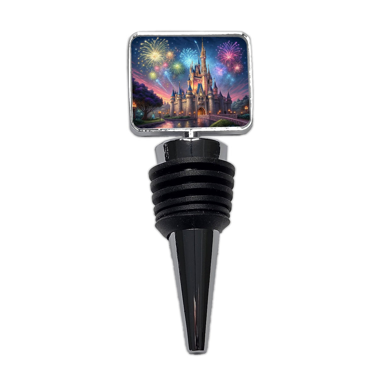Fantasy Kingdom Castle Fireworks at Night Wine Bottle Stopper