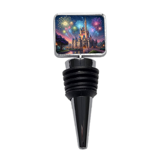 Fantasy Kingdom Castle Fireworks at Night Wine Bottle Stopper