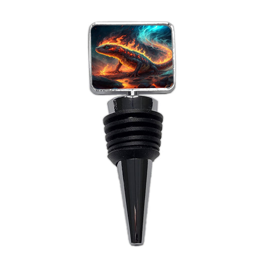 Flaming Fantasy Salamander at Night Wine Bottle Stopper