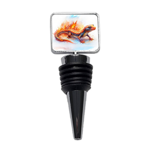 Flaming Fantasy Salamander Watercolor Wine Bottle Stopper
