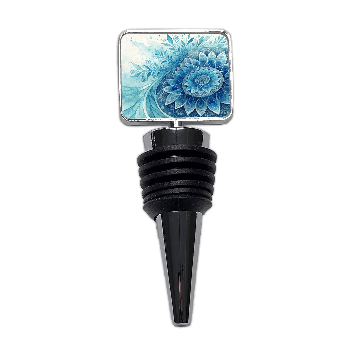 Fractal Art Blue Flower Pattern Watercolor Style Wine Bottle Stopper