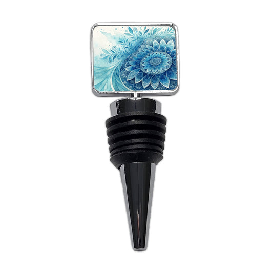 Fractal Art Blue Flower Pattern Watercolor Style Wine Bottle Stopper