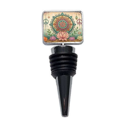 Hippie Yoga Peace Mandala Flower Wine Bottle Stopper
