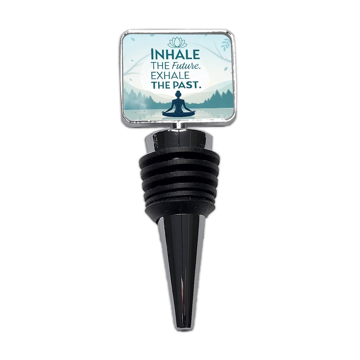 Inhale The Future Exhale The Past Inspirational Yoga Wine Bottle Stopper