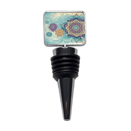 Mandalas Blue Purple Floral Pattern Wine Bottle Stopper