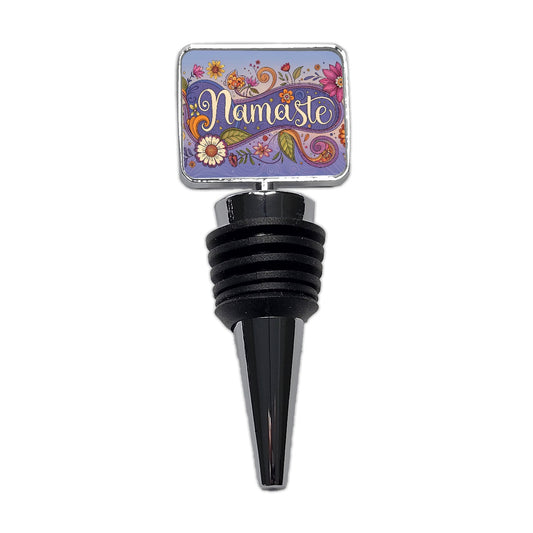 Namaste Hippie Flower Floral Yoga Wine Bottle Stopper