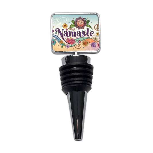 Namaste Hippie Retro Peace Flowers Wine Bottle Stopper