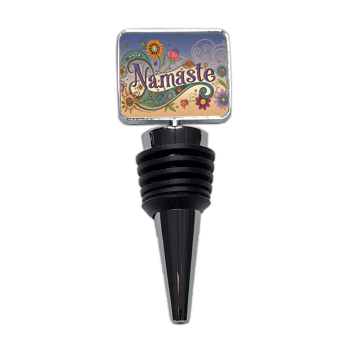 Namaste Yoga Hippie Flower Power Wine Bottle Stopper