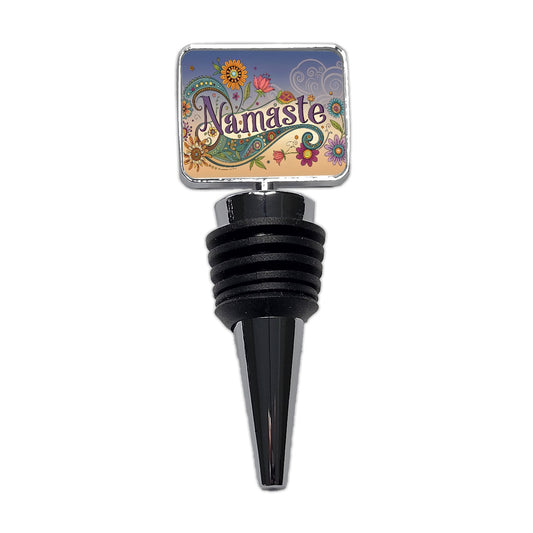 Namaste Yoga Hippie Flower Power Wine Bottle Stopper