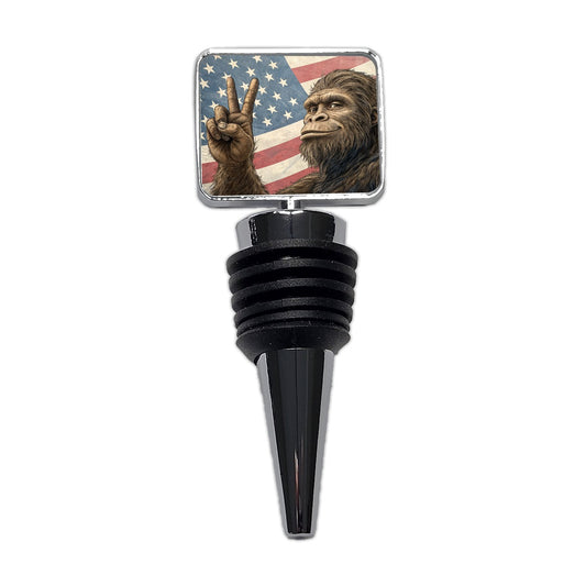 Patriotic Bigfoot Giving The Peace Sign Wine Bottle Stopper