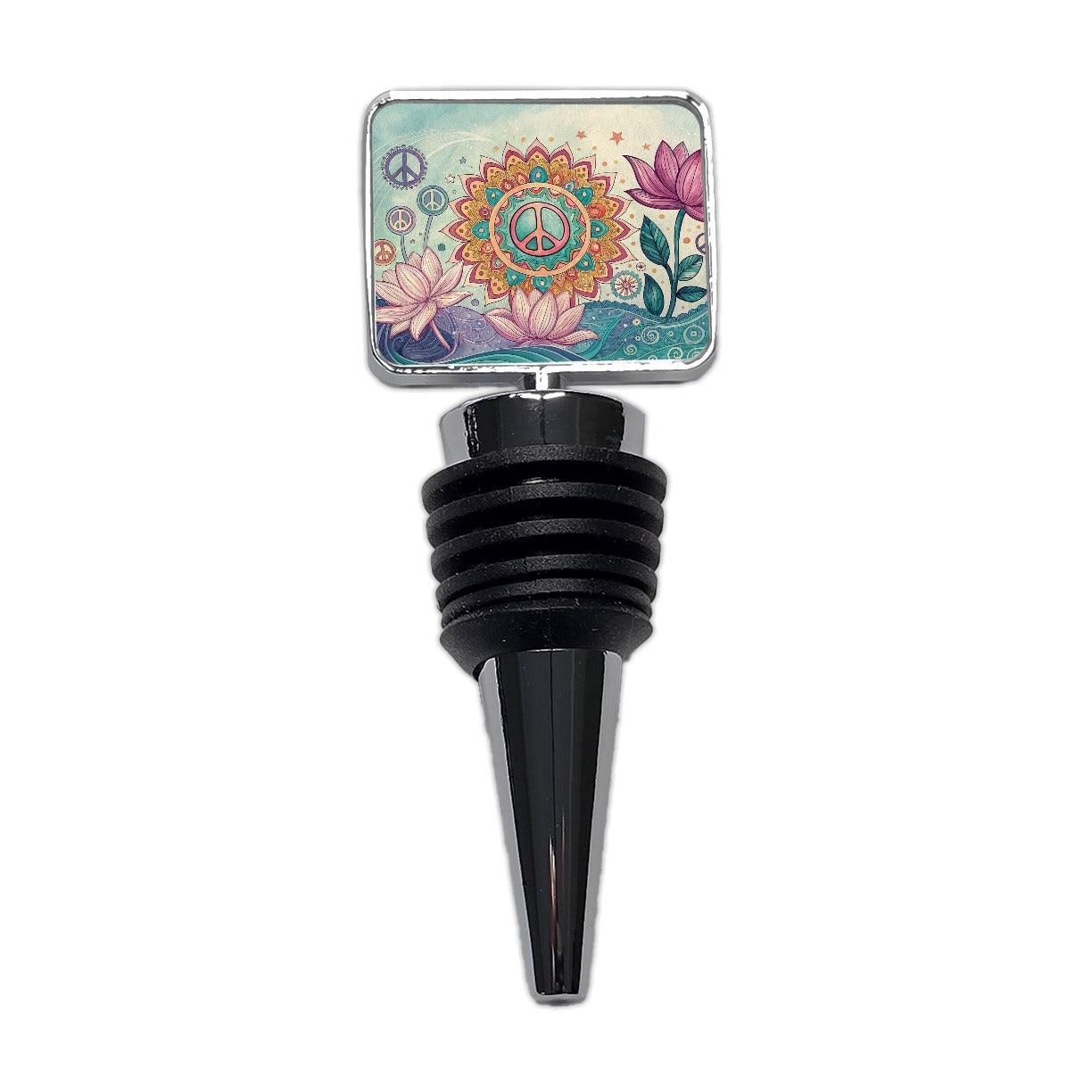 Peace Sign Symbols Mandala Flower Wine Bottle Stopper