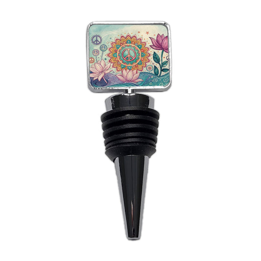 Peace Sign Symbols Mandala Flower Wine Bottle Stopper