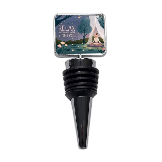 Relax Nothing Is Under Control Funny Meditation Yoga Wine Bottle Stopper