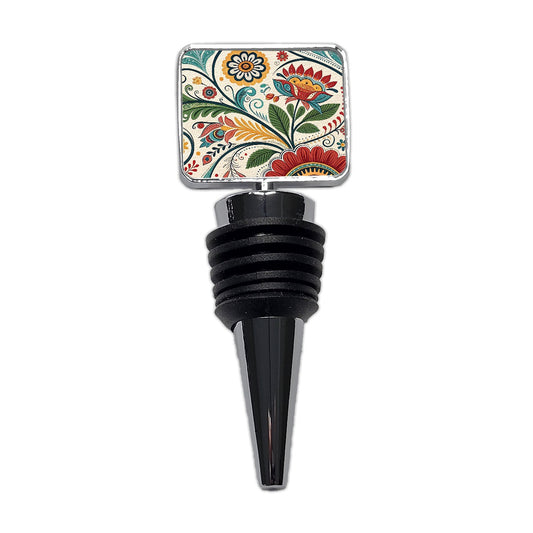 Traditional Folk Art Flowers Leaves Pattern Wine Bottle Stopper